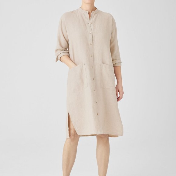 NWT Eileen Fisher Unnatural Organic Linen Mandarin Collar Shirt Dress - Picture 1 of 6